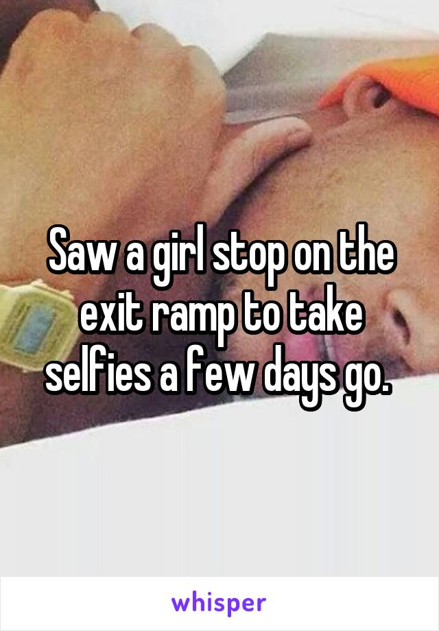 Saw a girl stop on the exit ramp to take selfies a few days go. 