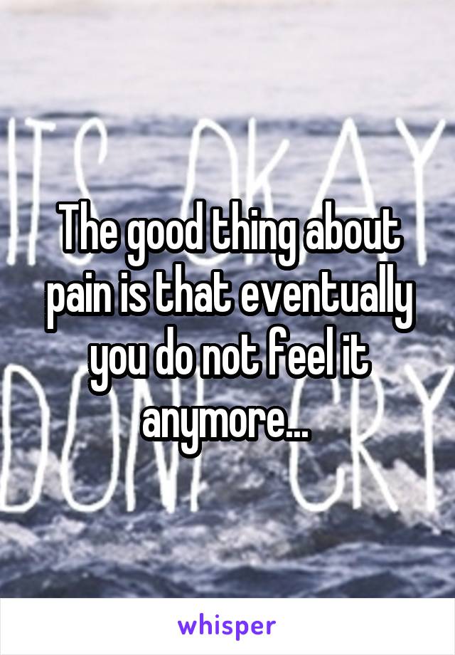 The good thing about pain is that eventually you do not feel it anymore... 