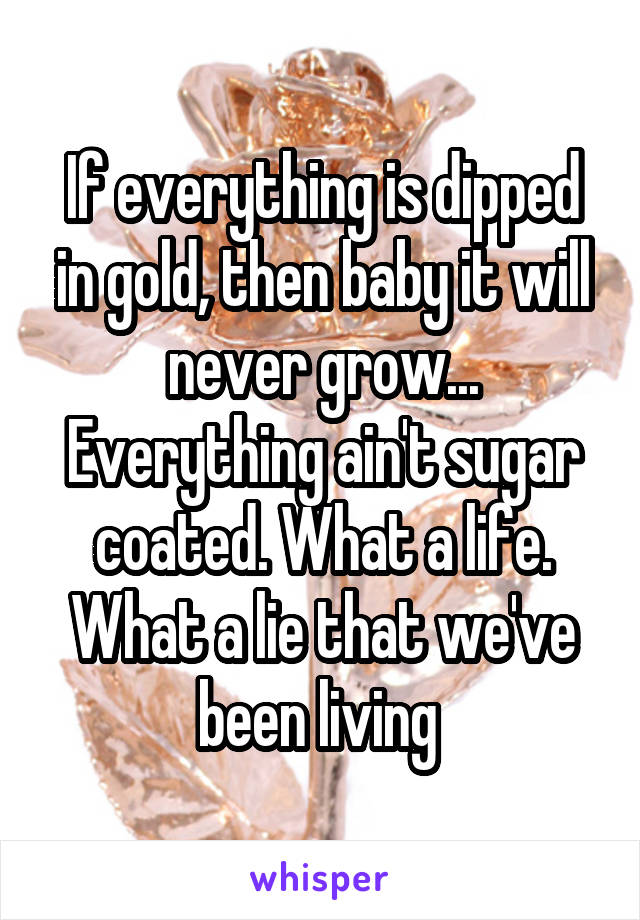 If everything is dipped in gold, then baby it will never grow...
Everything ain't sugar coated. What a life. What a lie that we've been living 