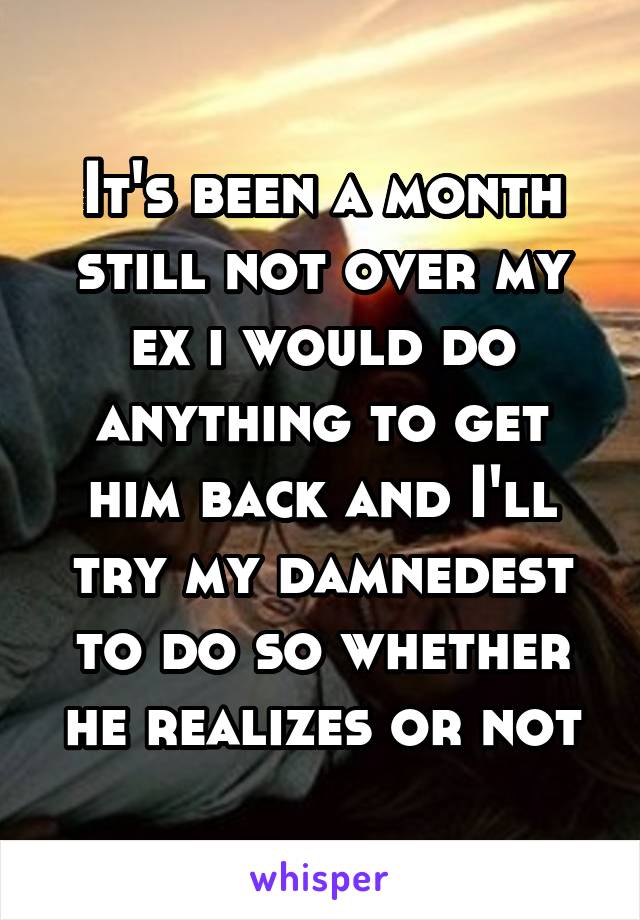 It's been a month still not over my ex i would do anything to get him back and I'll try my damnedest to do so whether he realizes or not