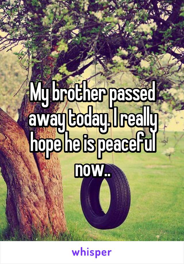 My brother passed away today. I really hope he is peaceful now..
