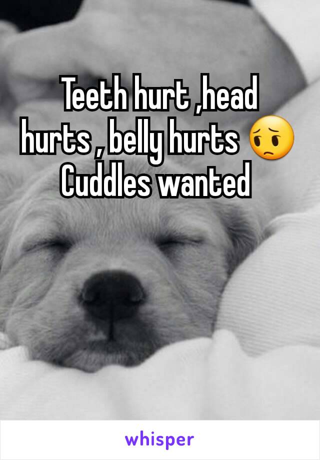 Teeth hurt ,head hurts , belly hurts ðŸ˜”
Cuddles wanted 