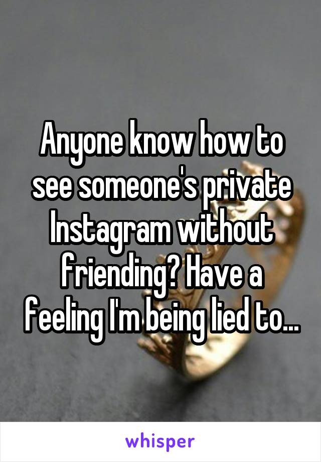 Anyone know how to see someone's private Instagram without friending? Have a feeling I'm being lied to...