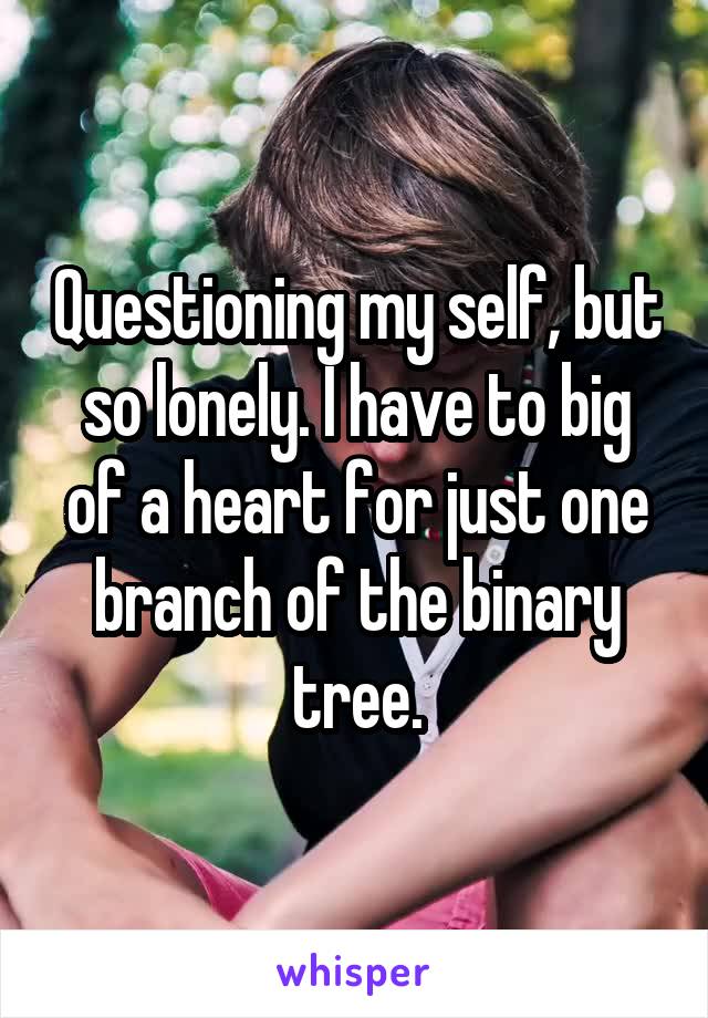 Questioning my self, but so lonely. I have to big of a heart for just one branch of the binary tree.