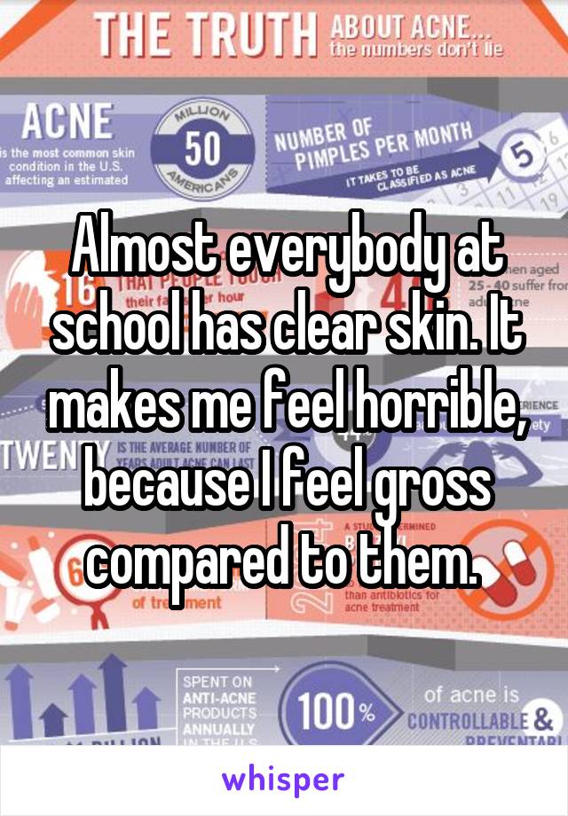 Almost everybody at school has clear skin. It makes me feel horrible, because I feel gross compared to them. 