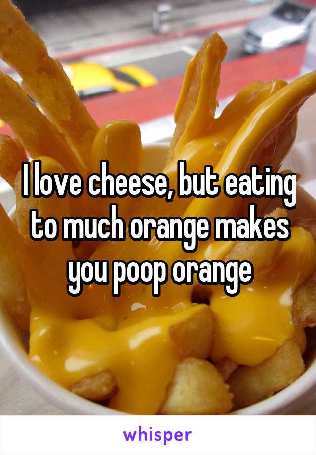I love cheese, but eating to much orange makes you poop orange