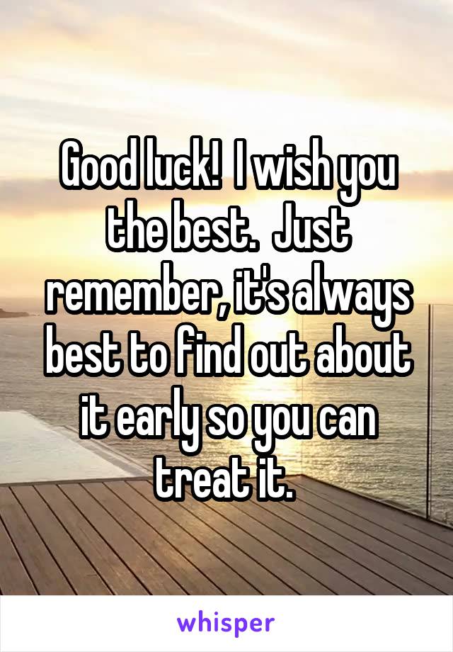 Good luck!  I wish you the best.  Just remember, it's always best to find out about it early so you can treat it. 