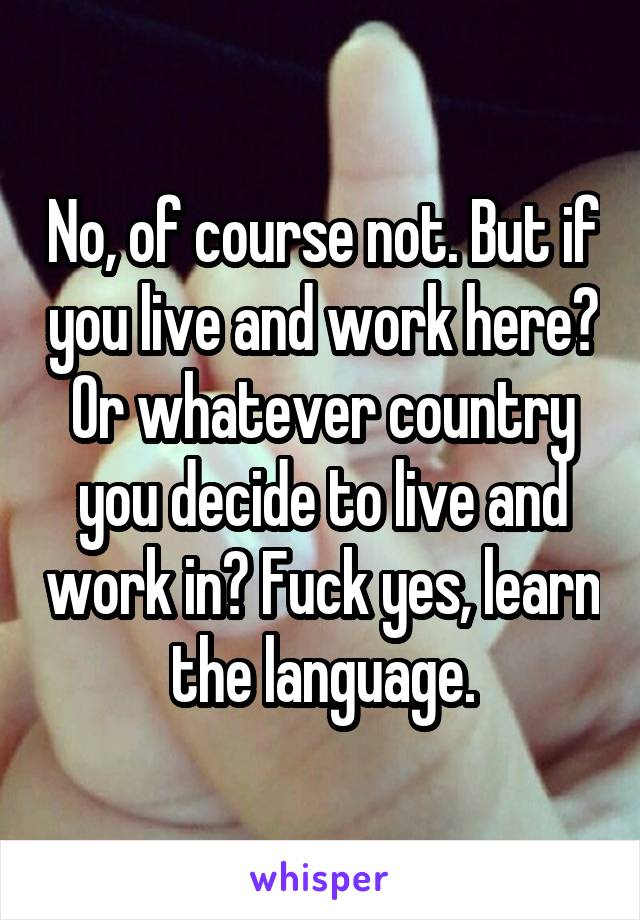 No, of course not. But if you live and work here? Or whatever country you decide to live and work in? Fuck yes, learn the language.