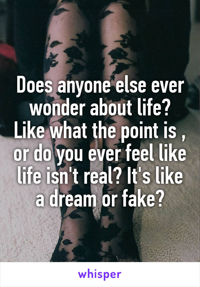 Does anyone else ever wonder about life? Like what the point is , or do you ever feel like life isn't real? It's like a dream or fake?
