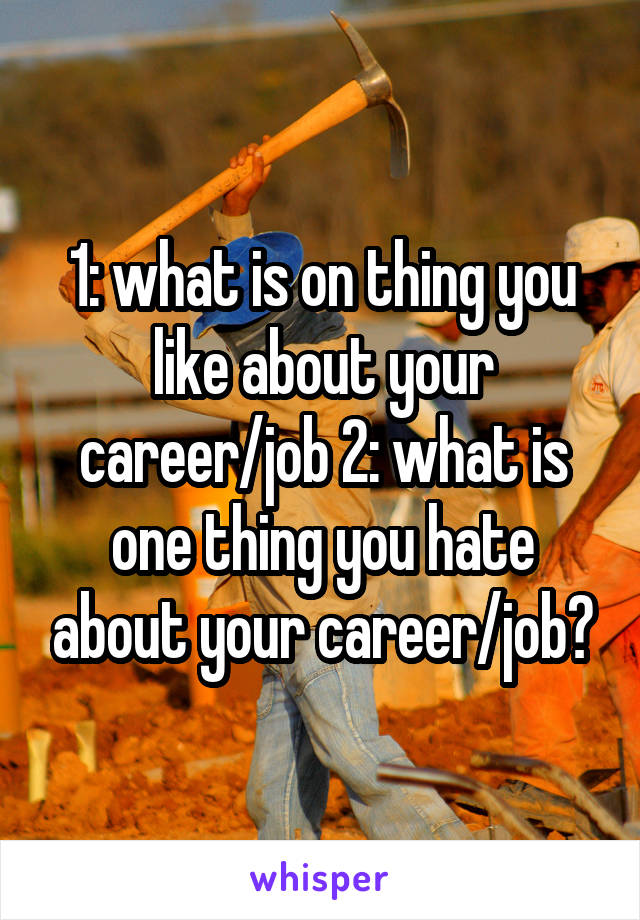 1: what is on thing you like about your career/job 2: what is one thing you hate about your career/job?