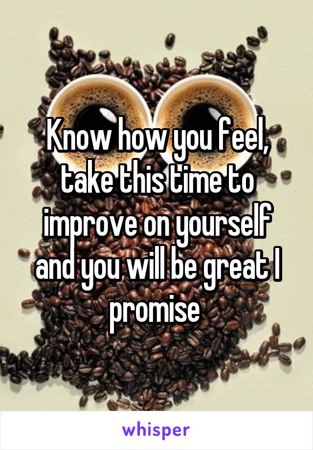 Know how you feel, take this time to improve on yourself and you will be great I promise 