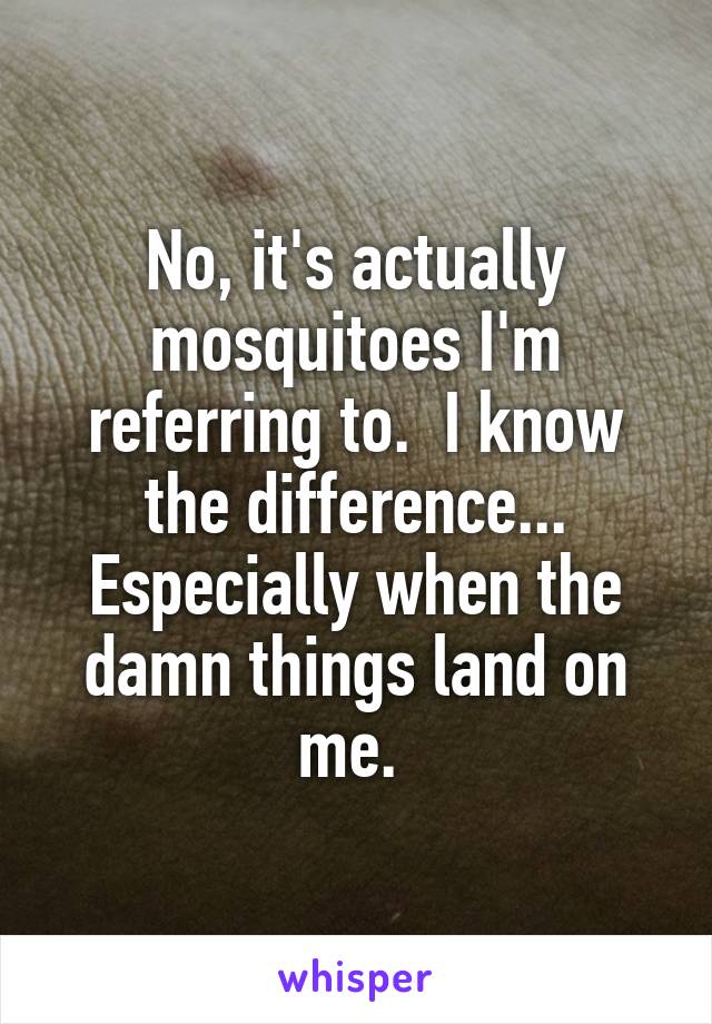 No, it's actually mosquitoes I'm referring to.  I know the difference...
Especially when the damn things land on me. 