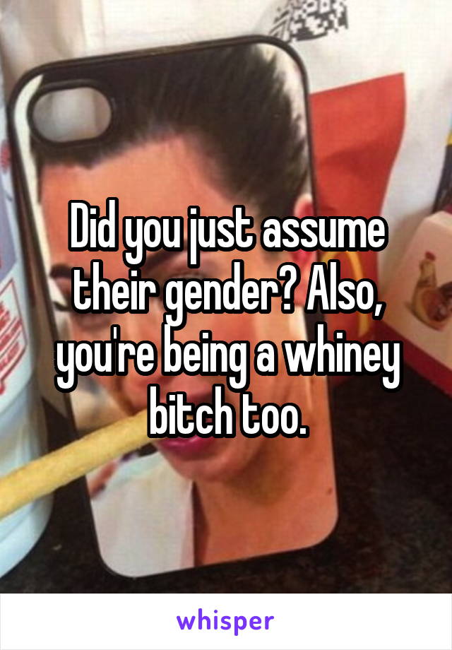 Did you just assume their gender? Also, you're being a whiney bitch too.