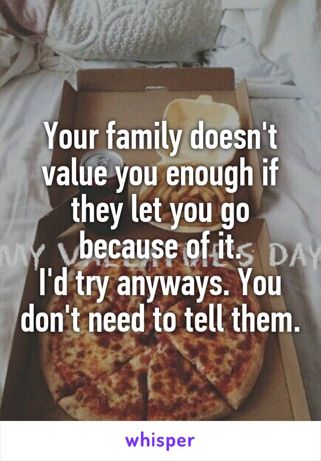 Your family doesn't value you enough if they let you go because of it.
I'd try anyways. You don't need to tell them.