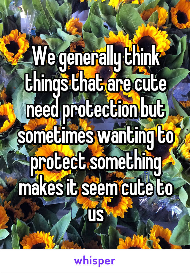 We generally think things that are cute need protection but sometimes wanting to protect something makes it seem cute to us