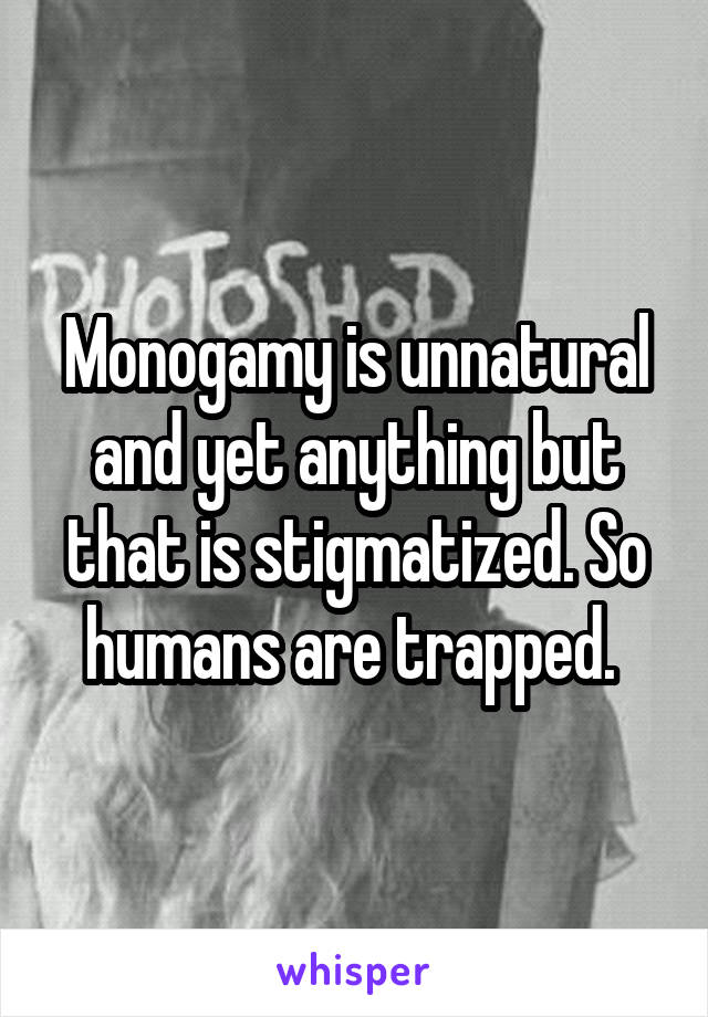 Monogamy is unnatural and yet anything but that is stigmatized. So humans are trapped. 