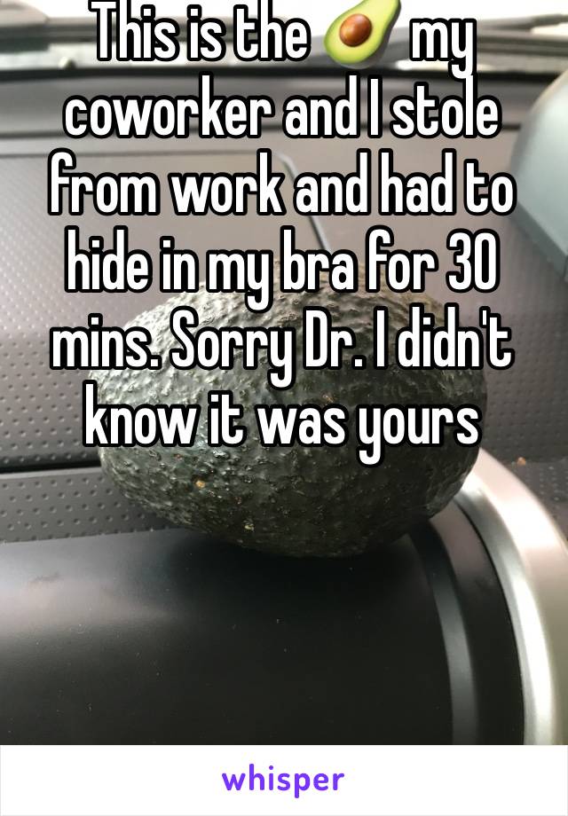 This is the 🥑 my coworker and I stole from work and had to hide in my bra for 30 mins. Sorry Dr. I didn't know it was yours 