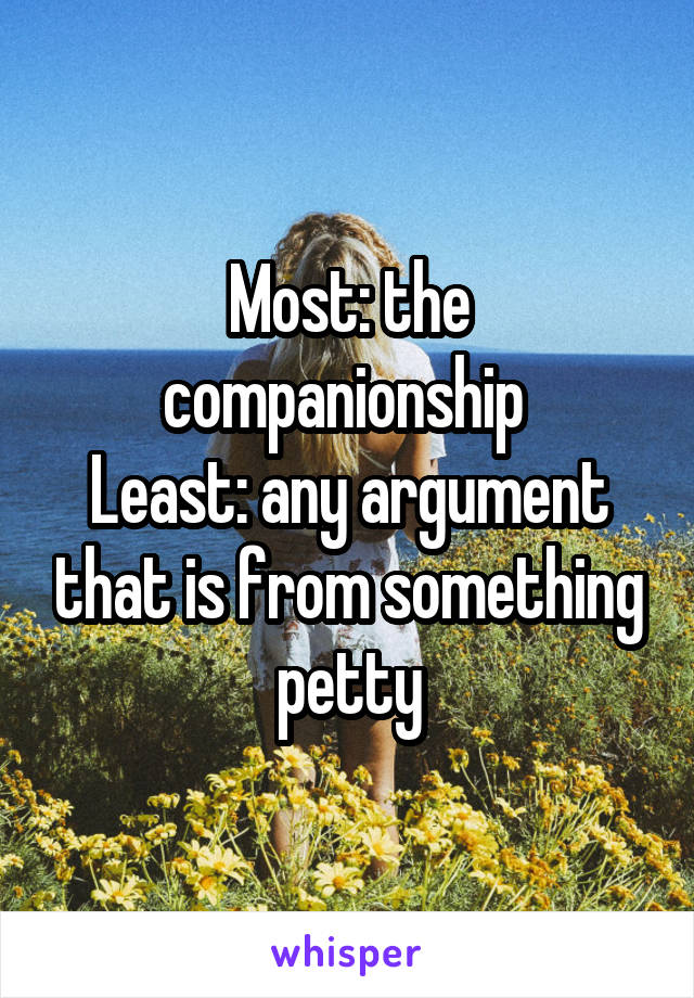 Most: the companionship 
Least: any argument that is from something petty