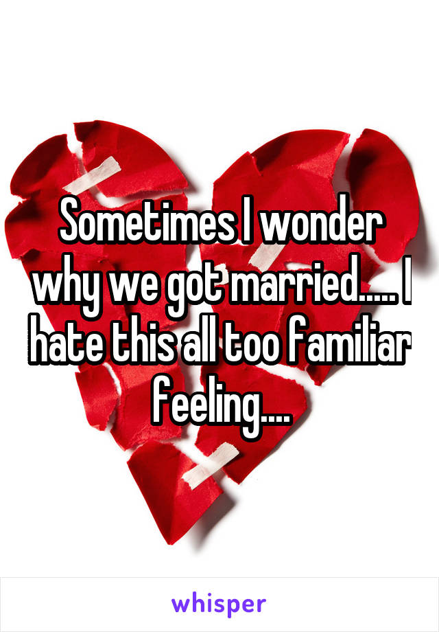 Sometimes I wonder why we got married..... I hate this all too familiar feeling....