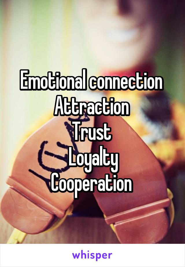 Emotional connection 
Attraction 
Trust 
Loyalty
Cooperation 