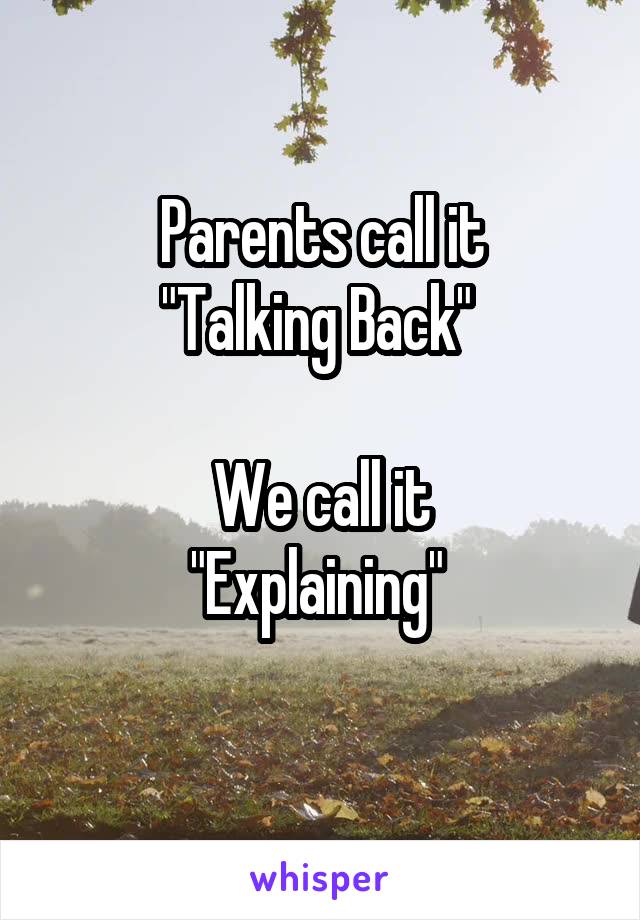 Parents call it
"Talking Back" 

We call it
"Explaining" 
