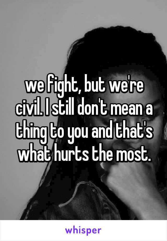we fight, but we're civil. I still don't mean a thing to you and that's what hurts the most.