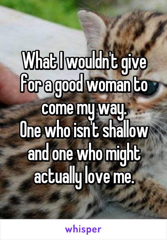 What I wouldn't give for a good woman to come my way.
One who isn't shallow and one who might actually love me.