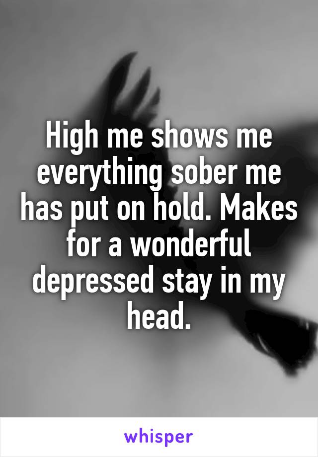 High me shows me everything sober me has put on hold. Makes for a wonderful depressed stay in my head.