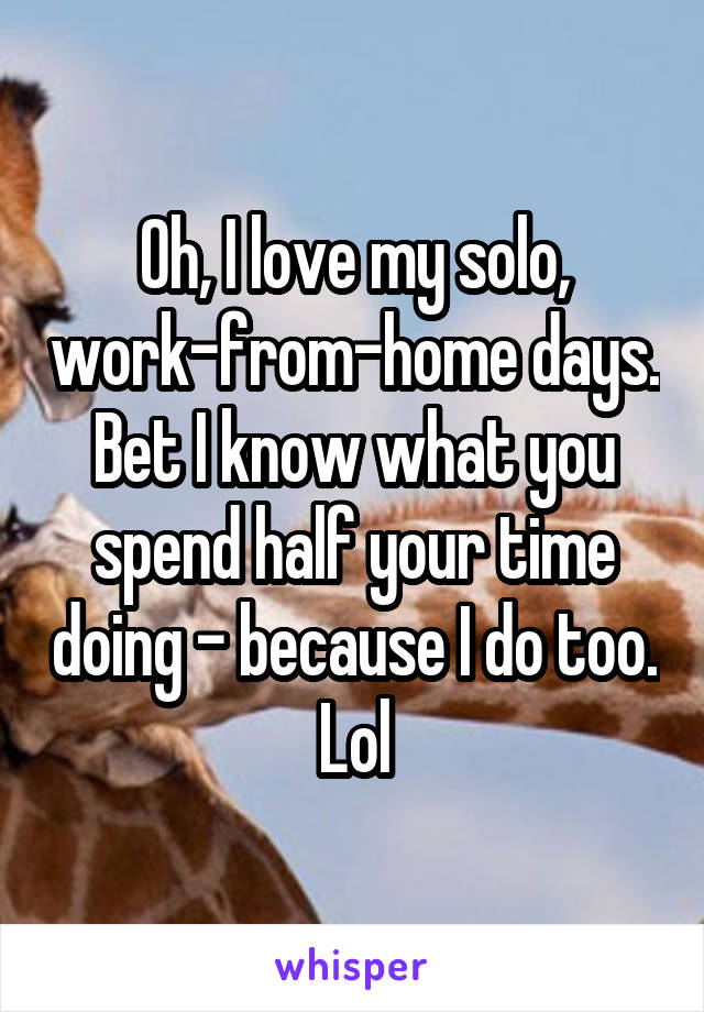 Oh, I love my solo, work-from-home days. Bet I know what you spend half your time doing - because I do too. Lol