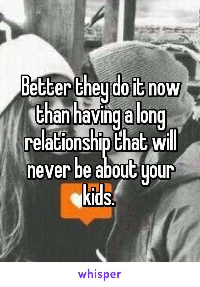 Better they do it now than having a long relationship that will never be about your kids. 