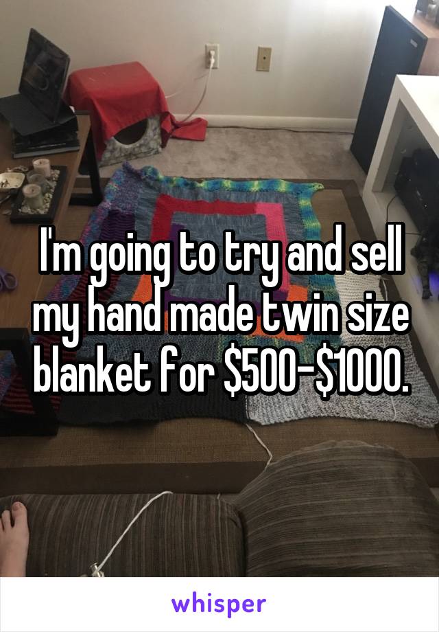 I'm going to try and sell my hand made twin size blanket for $500-$1000.
