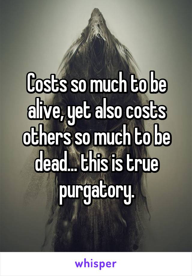Costs so much to be alive, yet also costs others so much to be dead... this is true purgatory.