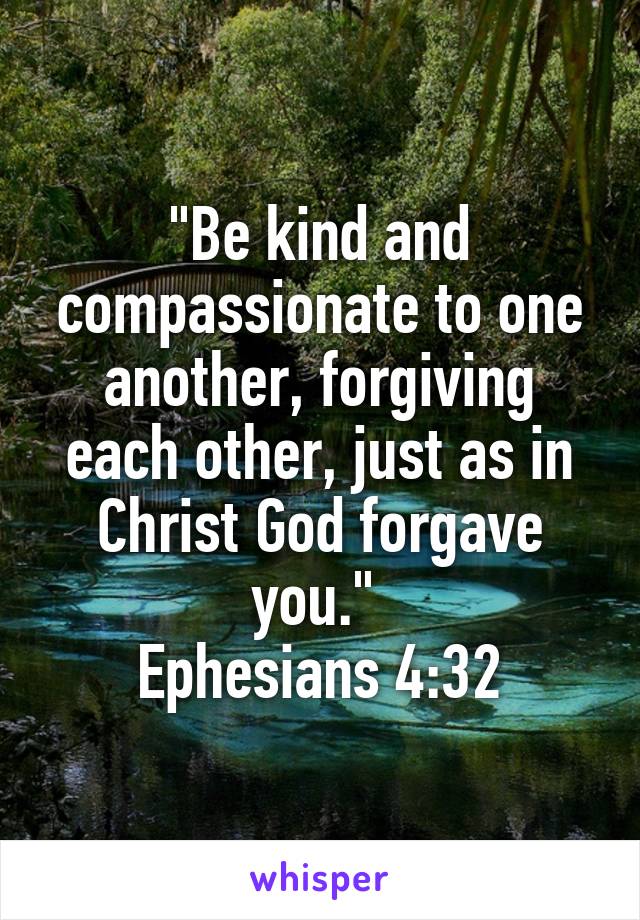 "Be kind and compassionate to one another, forgiving each other, just as in Christ God forgave you." 
Ephesians 4:32
