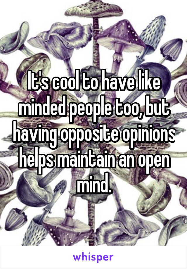 It's cool to have like minded people too, but having opposite opinions helps maintain an open mind.