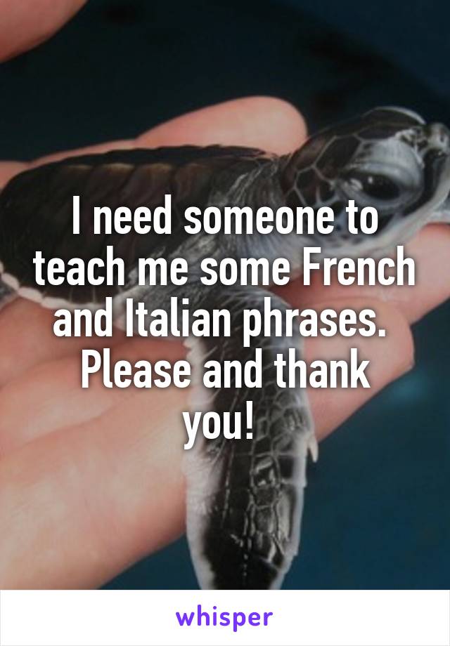 I need someone to teach me some French and Italian phrases. 
Please and thank you! 