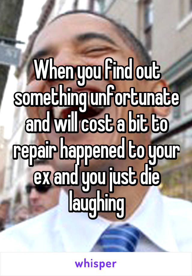 When you find out something unfortunate and will cost a bit to repair happened to your ex and you just die laughing