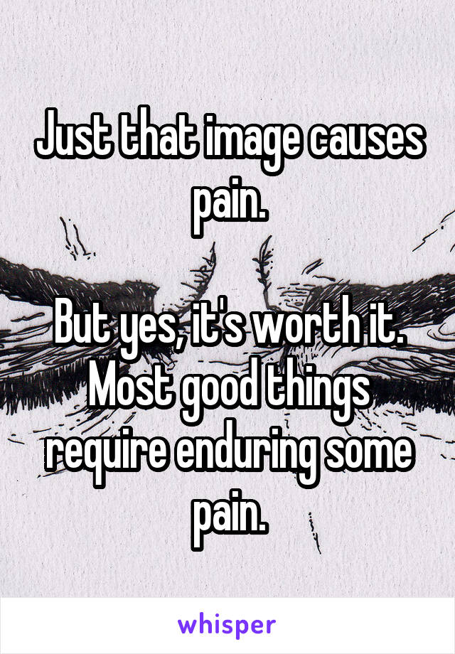 Just that image causes pain.

But yes, it's worth it. Most good things require enduring some pain.