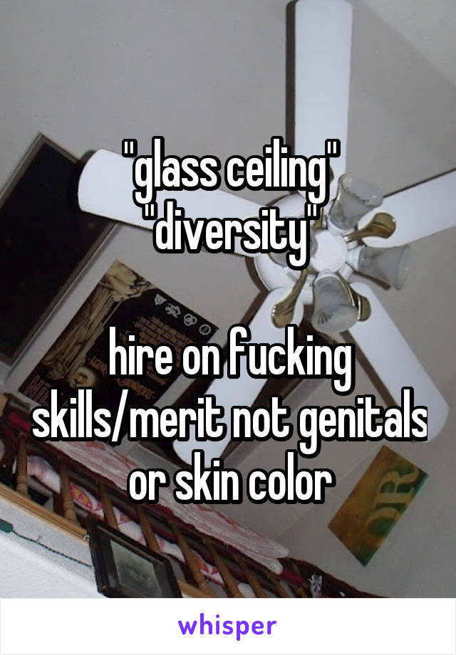 "glass ceiling"
"diversity"

hire on fucking skills/merit not genitals or skin color