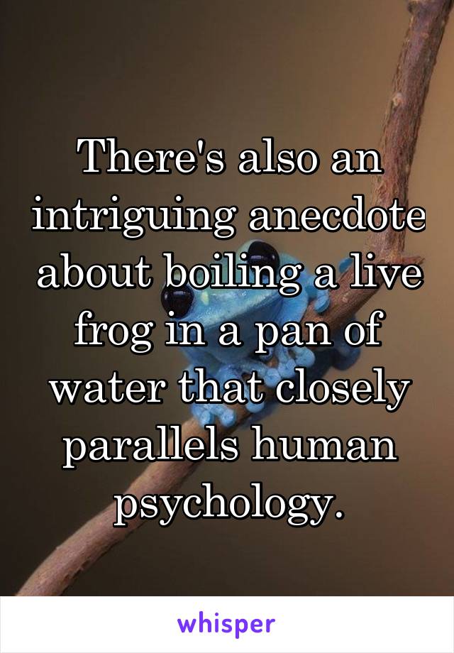 There's also an intriguing anecdote about boiling a live frog in a pan of water that closely parallels human psychology.