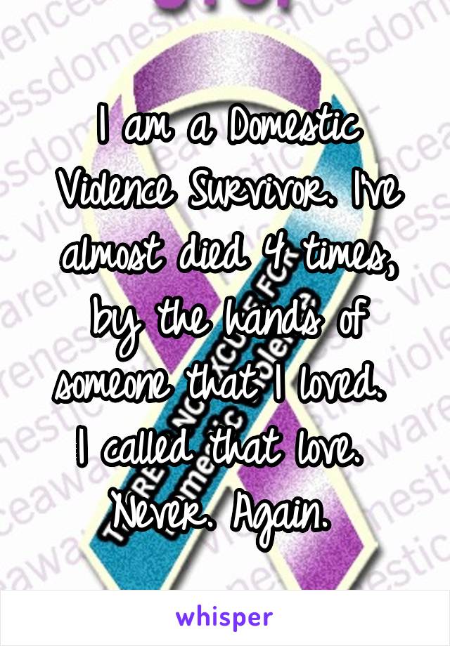 I am a Domestic Violence Survivor. I've almost died 4 times, by the hands of someone that I loved. 
I called that love. 
Never. Again. 