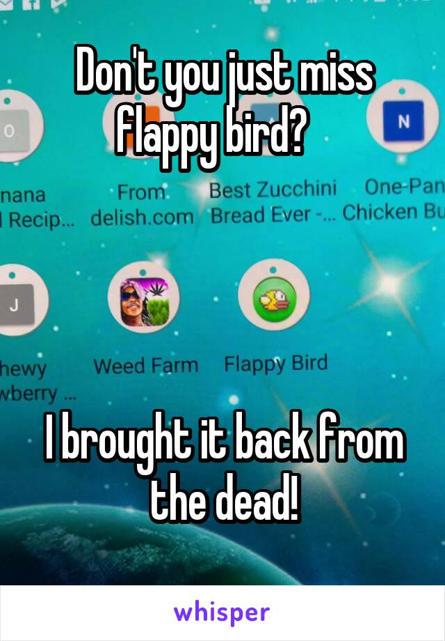 Don't you just miss flappy bird?   




I brought it back from the dead!
