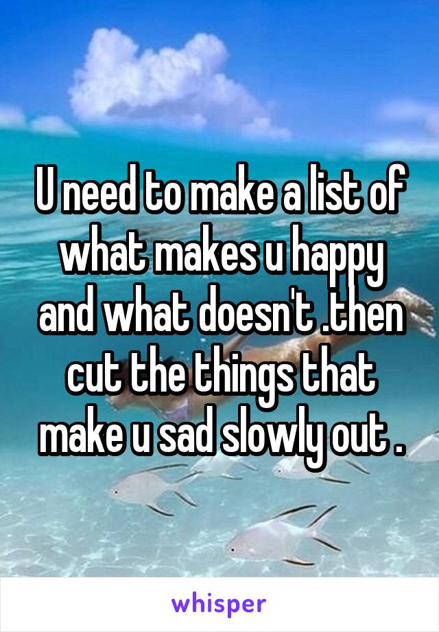 U need to make a list of what makes u happy and what doesn't .then cut the things that make u sad slowly out .