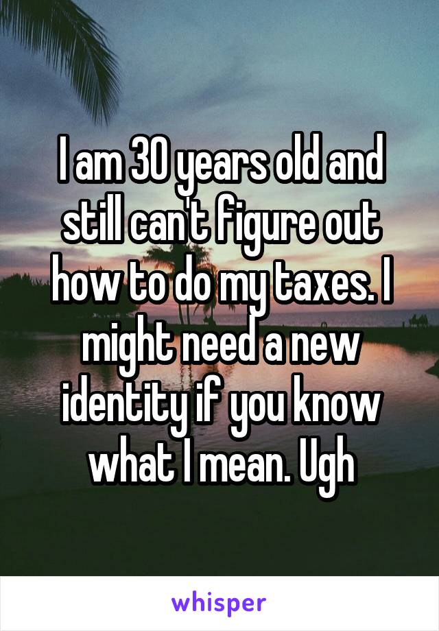 I am 30 years old and still can't figure out how to do my taxes. I might need a new identity if you know what I mean. Ugh