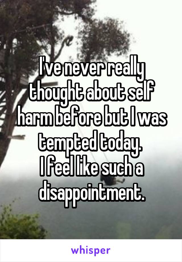 I've never really thought about self harm before but I was tempted today. 
I feel like such a disappointment.