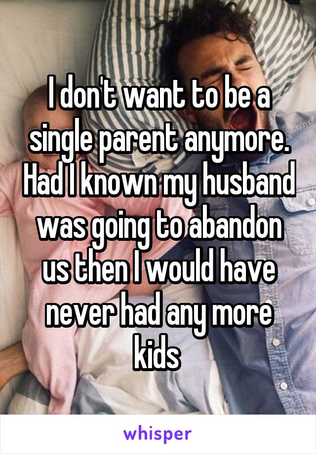 I don't want to be a single parent anymore. Had I known my husband was going to abandon us then I would have never had any more kids 