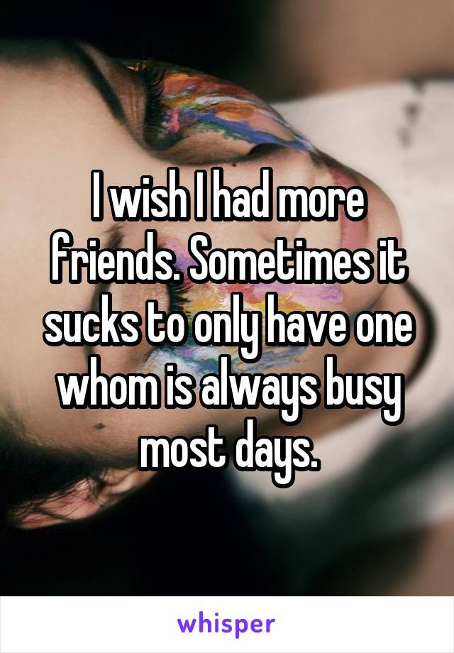 I wish I had more friends. Sometimes it sucks to only have one whom is always busy most days.