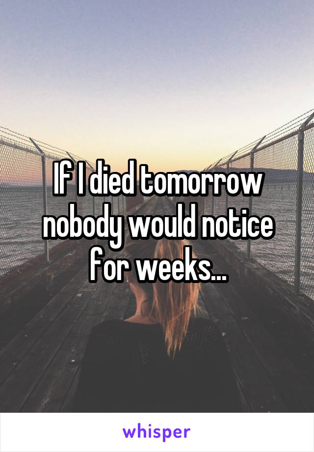If I died tomorrow nobody would notice for weeks...