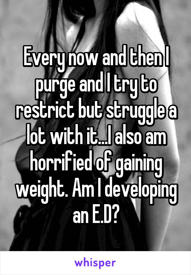 Every now and then I purge and I try to restrict but struggle a lot with it...I also am horrified of gaining weight. Am I developing an E.D?