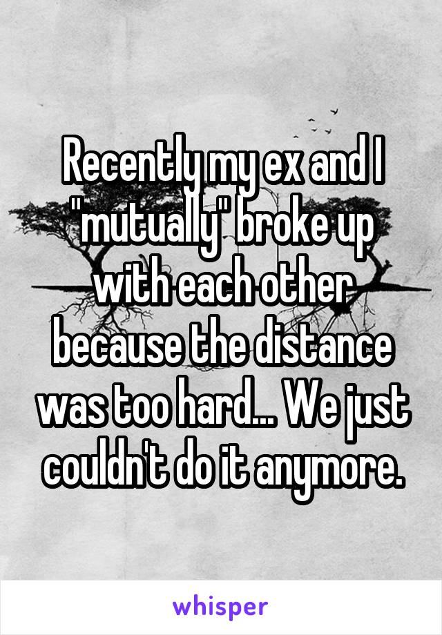 Recently my ex and I "mutually" broke up with each other because the distance was too hard... We just couldn't do it anymore.