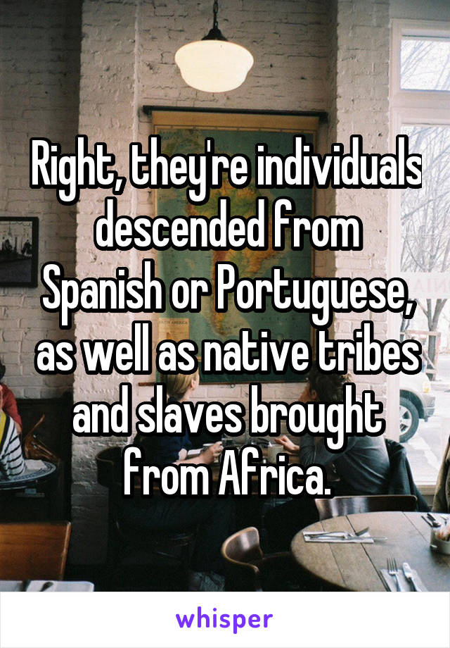 Right, they're individuals descended from Spanish or Portuguese, as well as native tribes and slaves brought from Africa.